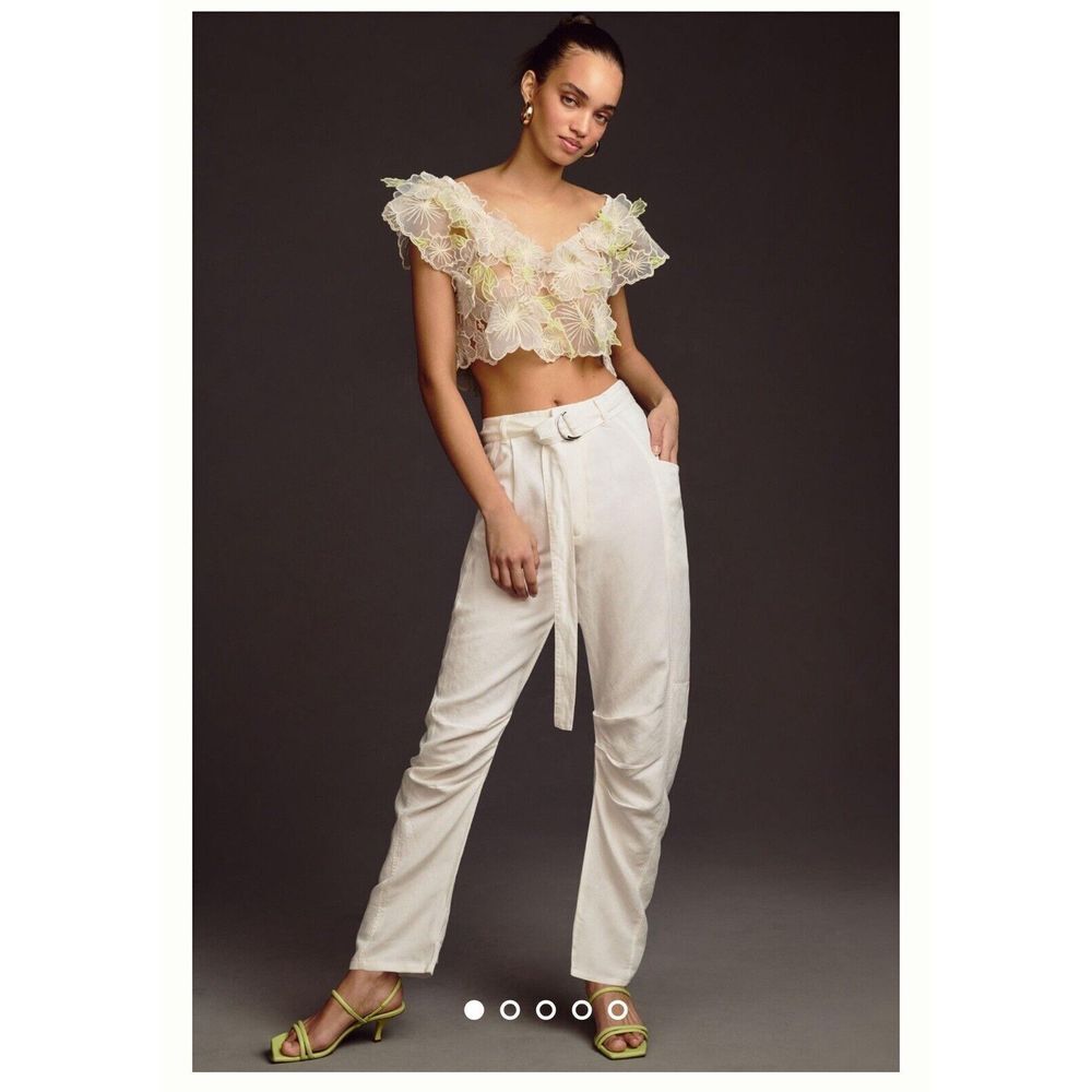 Anthropologie Pilcro Tucked-Knee Tapered Trousers Linen‎ Size 29 White